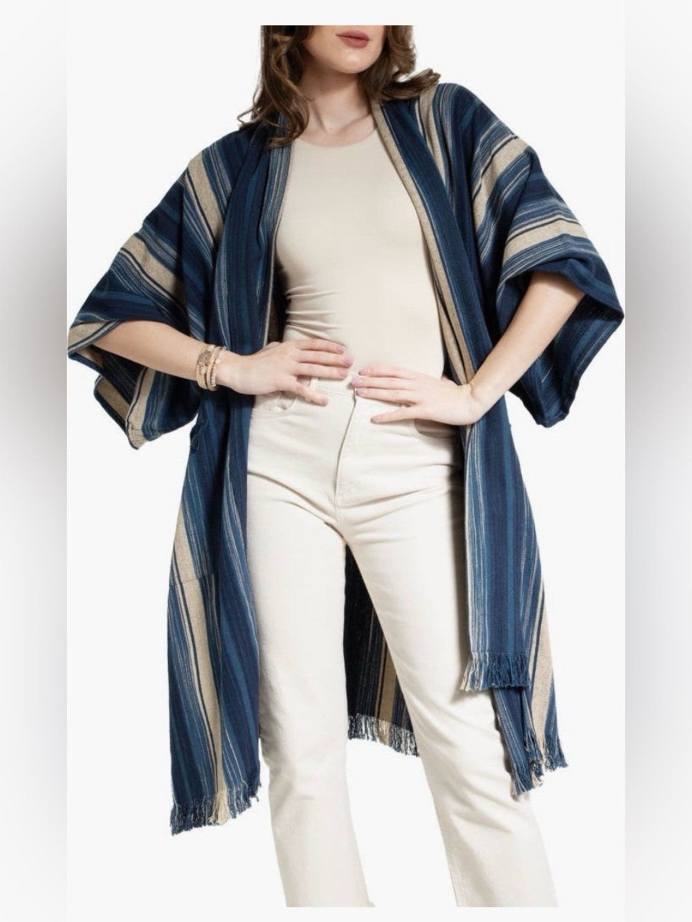 SAACHI Striped Fringe Trim Duster_NWOT